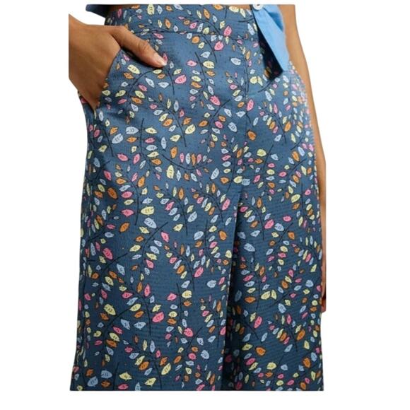 Anthropologie Stella Nova Orli leaf print blue pants size 10 - Picture 2 of 7